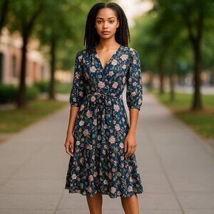 dRA Belted Floral Midi Dress, XS